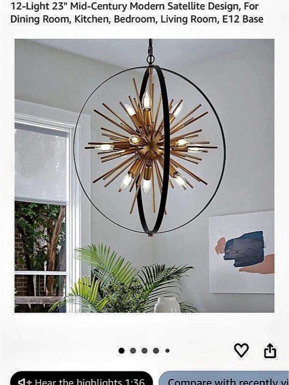 Sputnik Chandelier Black & Gold 12-Light Pendant Chandelier